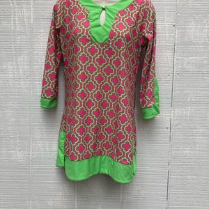 Size S Cabana Life Retro Neon Green & Pink Tunic UPF 50 Top